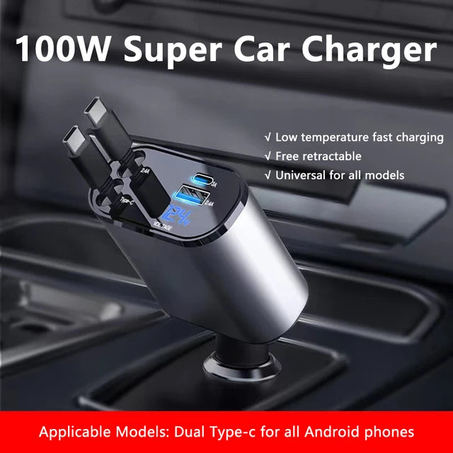 Retractable Car Charger 4 in 1 Fast Car Phone Charger